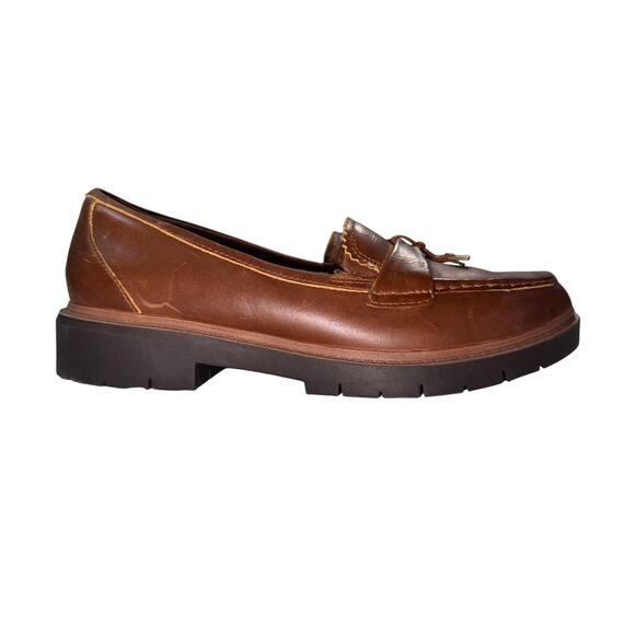 Clarks Women's Westlynn Bella Lug-Sole Chunky Comfort Loafers Brown Leather Sz 9 - Picture 2 of 8